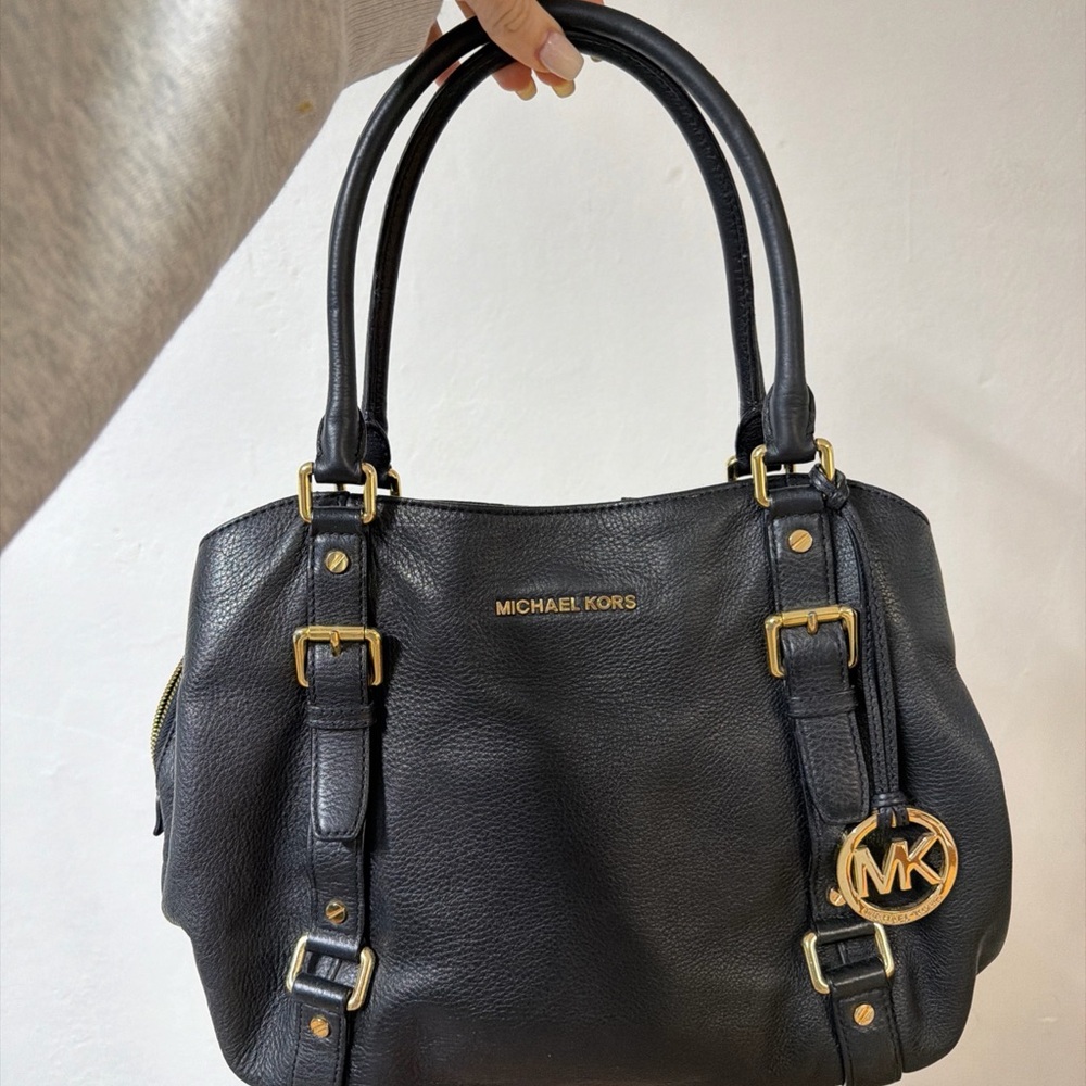 Michael by Michael Kors Black Pebbled Leather Large Bedford East West Tote Bag